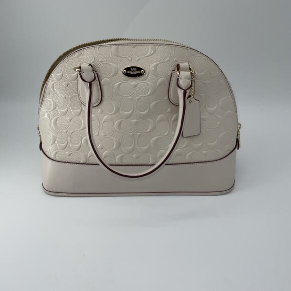 CORA DOMED SATCHEL IN DEBOSSED PATENT LEATHER (COACH F34052)LIGHT GOLD/CHALK - Picture 1 of 10